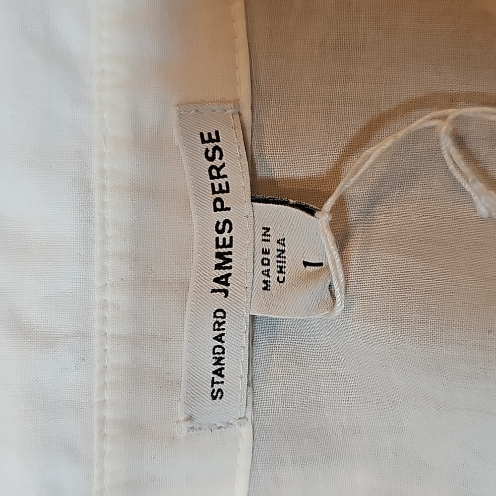 NWT JAMES PERSE WHITE CONTRAST PANEL 3/4 ROLL-UP TAB SLEEVE BUTTON-UP SHIRT FLAW - Picture 12 of 15